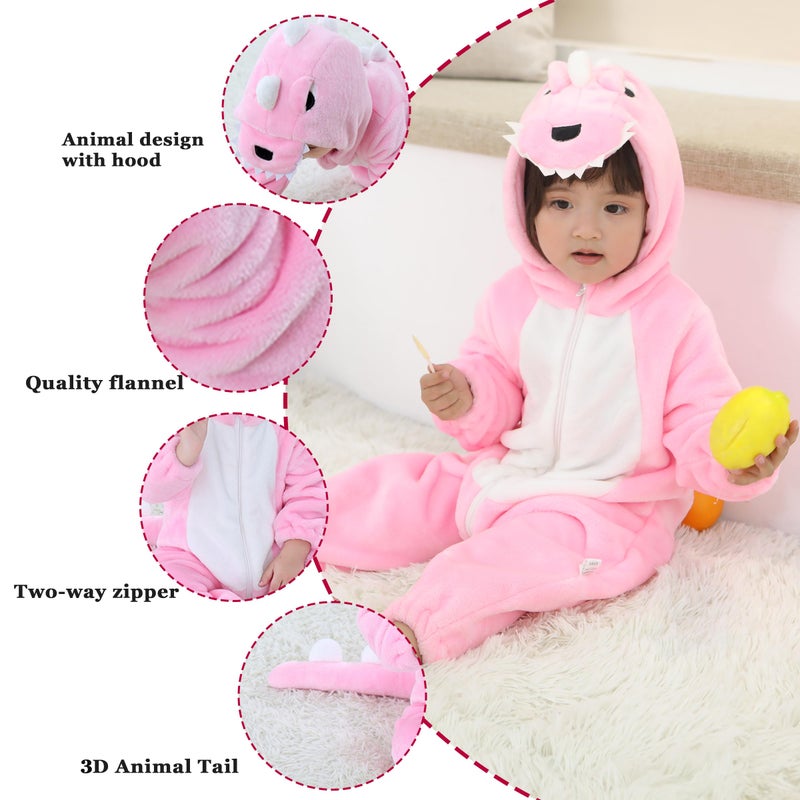 TONWHAR Infant And Toddler Halloween Cosplay Costume Kids' Animal Outfit Snowsuit(6-12 Months,Pink Dinosaur) - Image 2